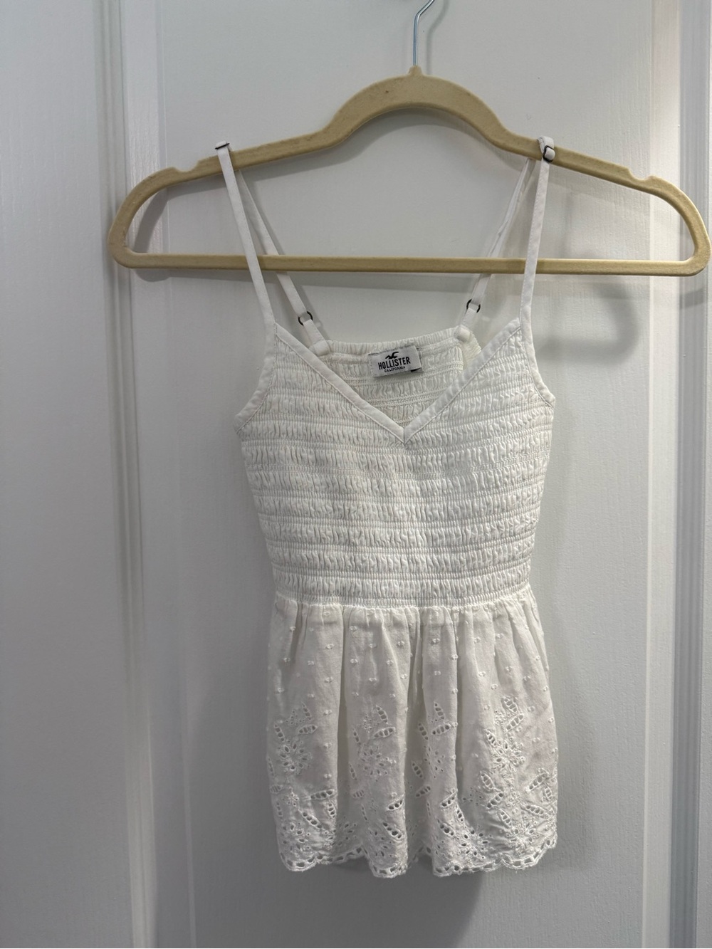Hollister White Smocked V-Neck Cami